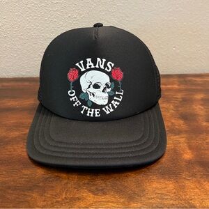 Vans Off The Wall Black Skull Roses Trucker Hat Cap OS